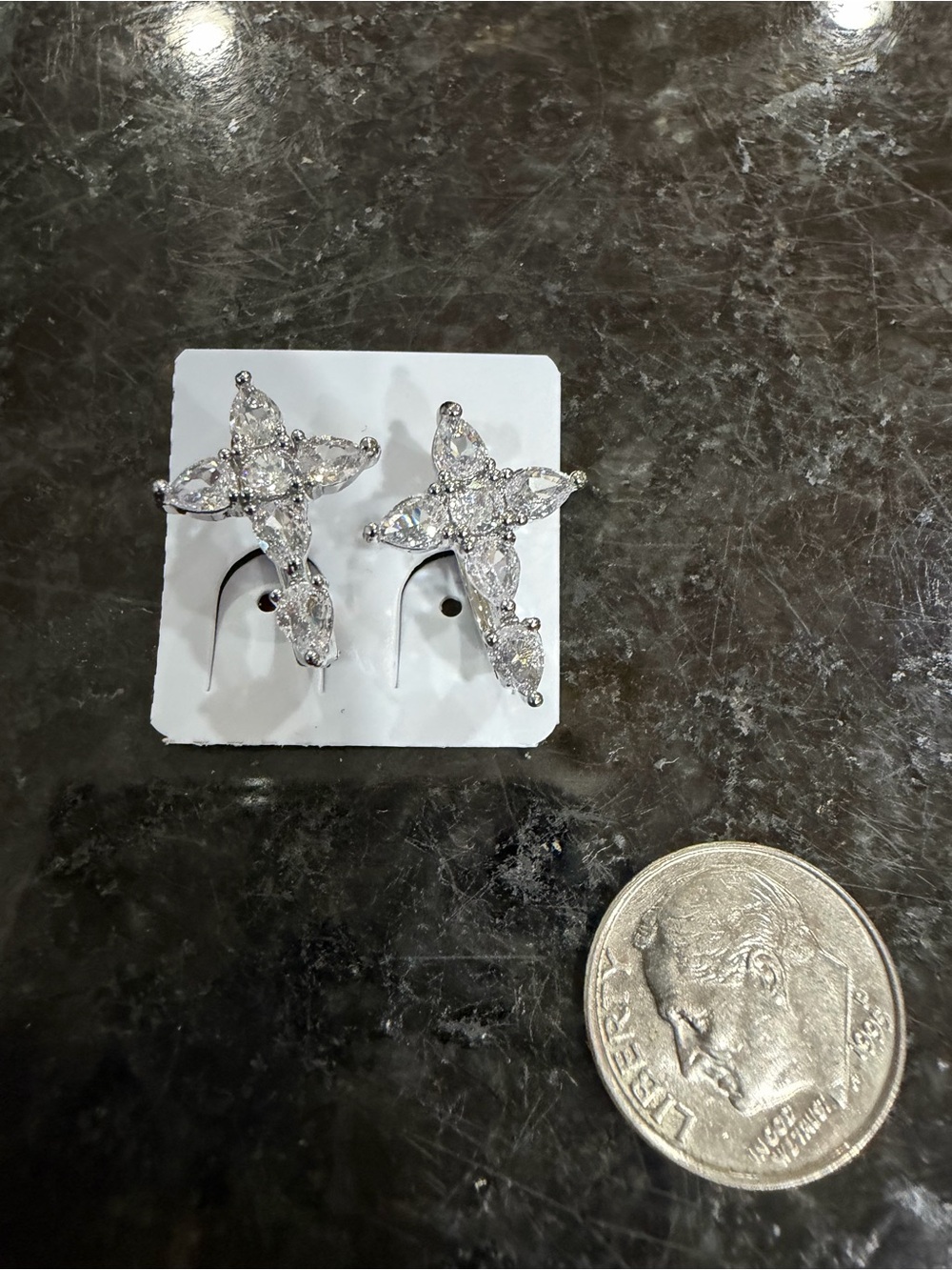 Crystal Cross Huggie Earrings - Silver Tone